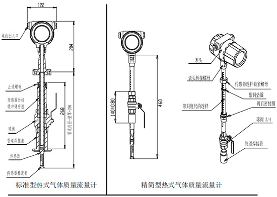 天然气热式气体质量流量计插入式结构图
