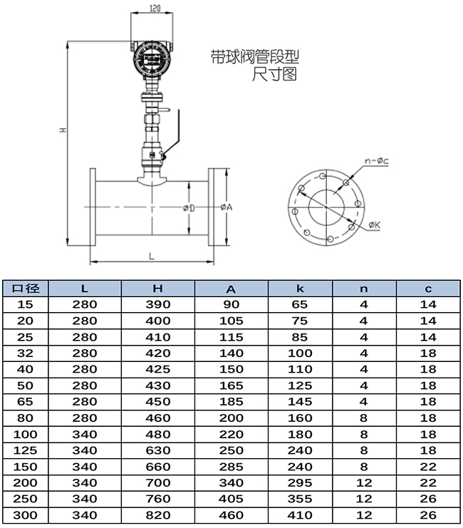 管道式热式气体质量流量计尺寸图二